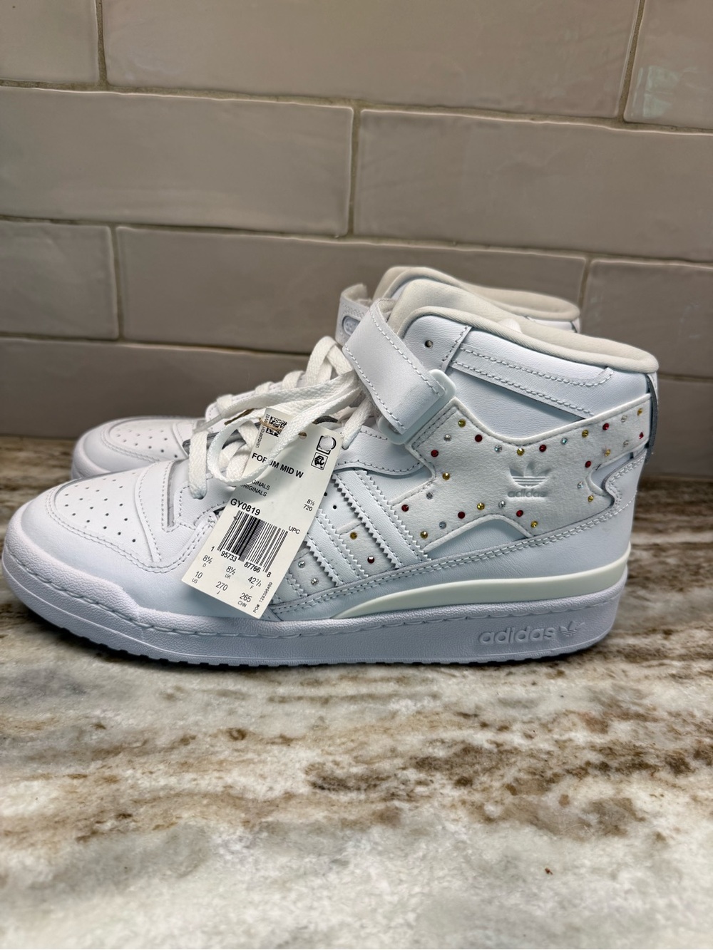 adidas White High-Top Athletic Sneakers with Multicolor Stud Detailing